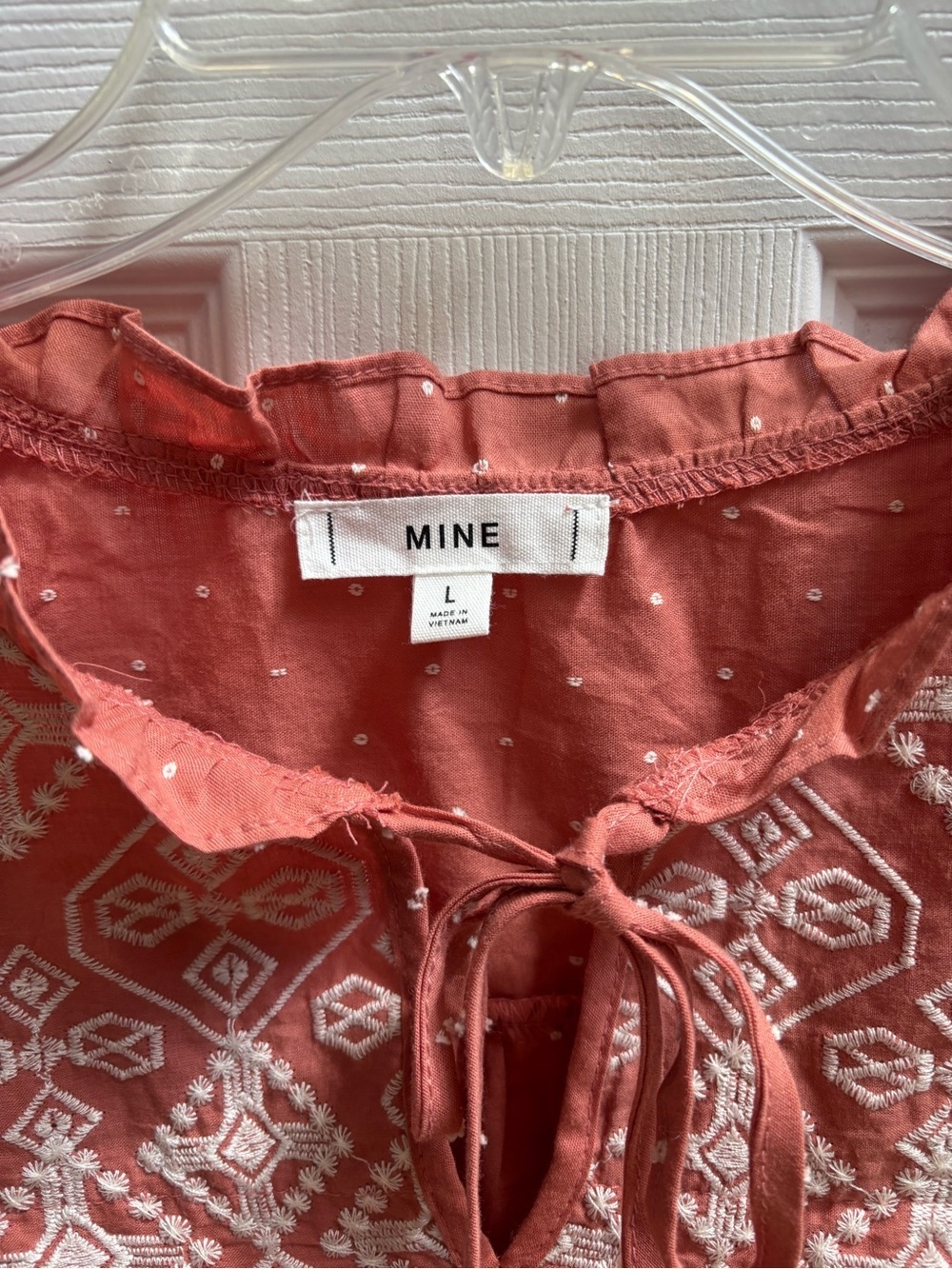 Anthropologie MINE Peach Cottagecore Tie Tank w/ White Embroidery, Size L, NWOT - Picture 3 of 6